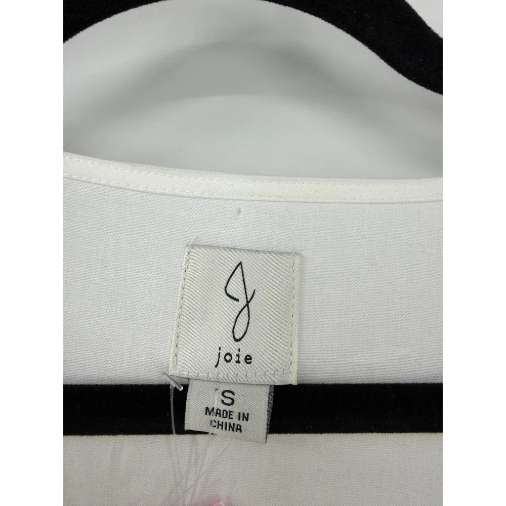 Joie White Cotton Poplin Babydoll Mini Dress Short Puff Sleeve Bow Front Small